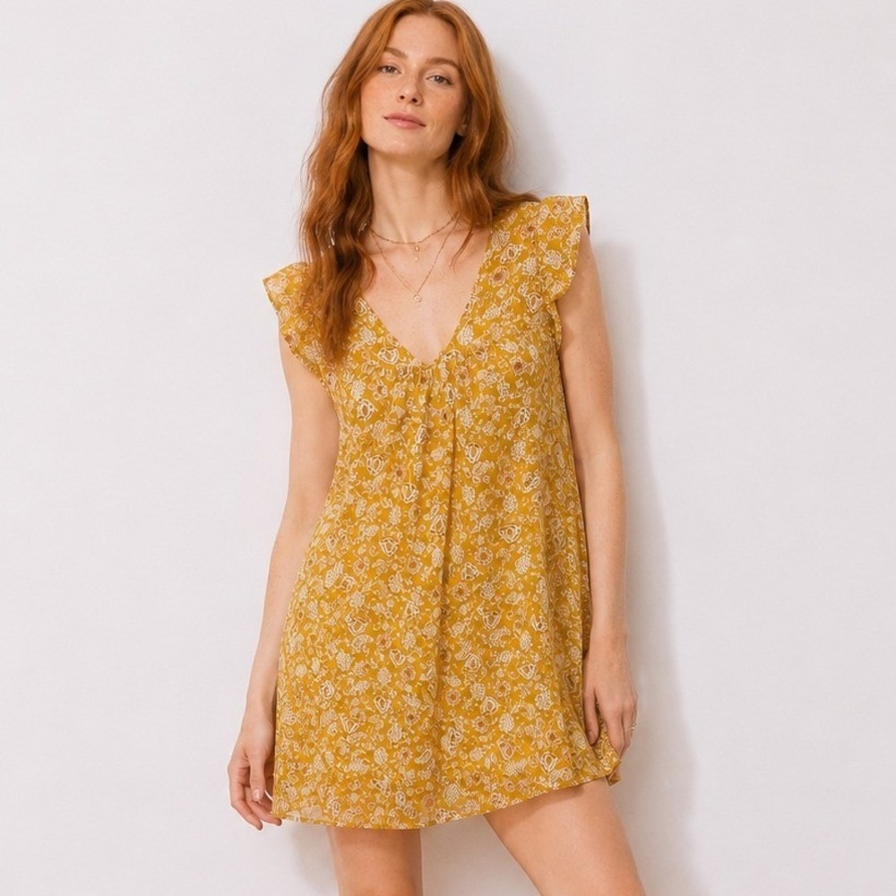 Anthropologie LUSH Cotton Babydoll Mini Sundress Paisley Ruffle Boho Size Med‎